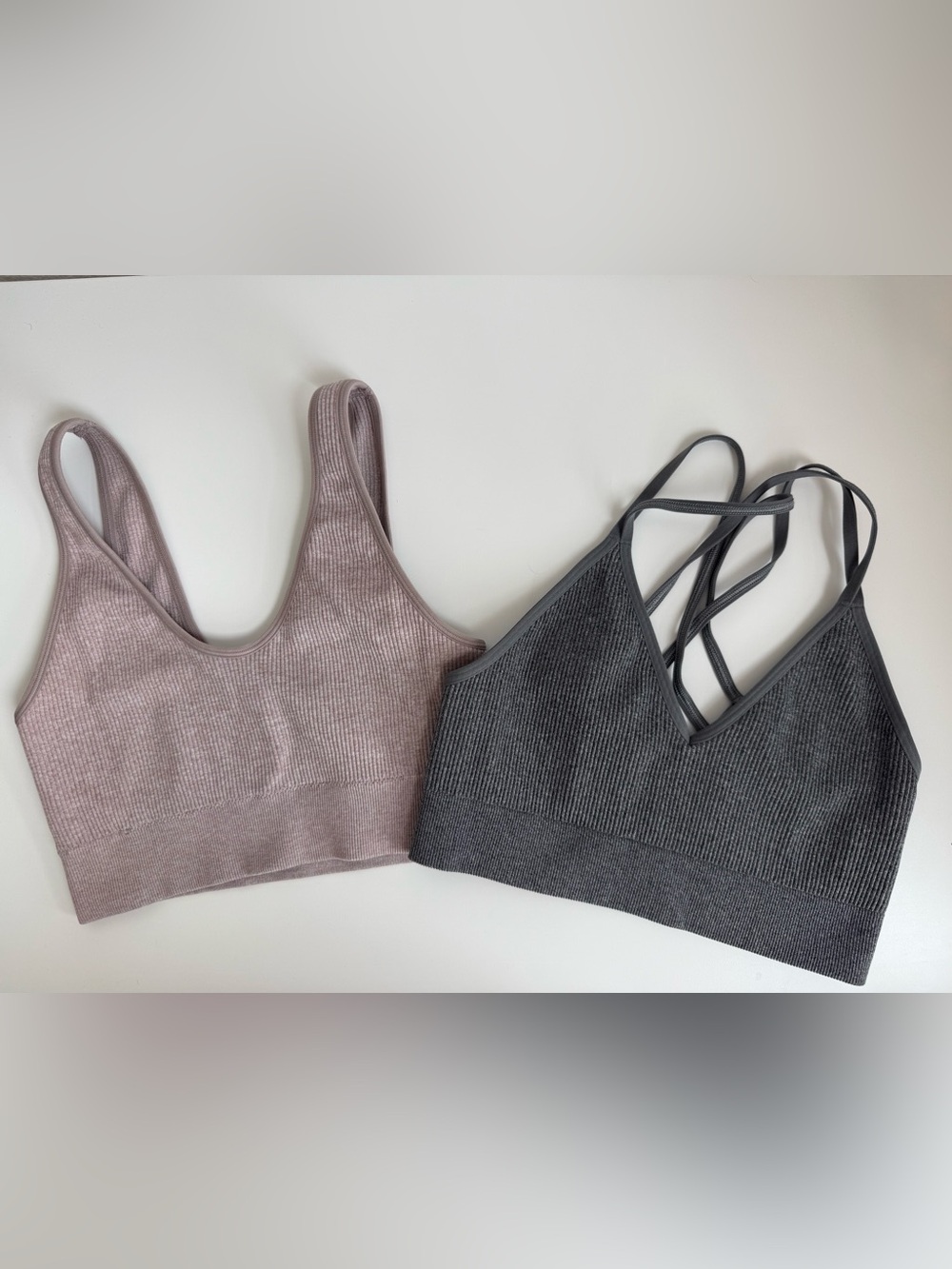 Set of 2- Aerie Size M- Seamless Ribbed Bralettes - Tan and Charcoal